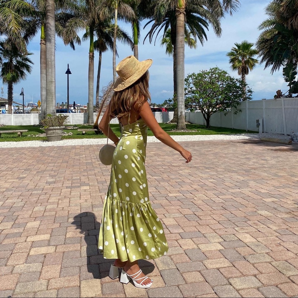 Satin green polka dot dress